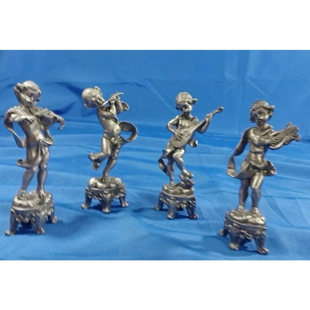 Italian Cast Lead Angel Sculpture Statue Figures Musicians Musical Instruments - Picture 3 of 15